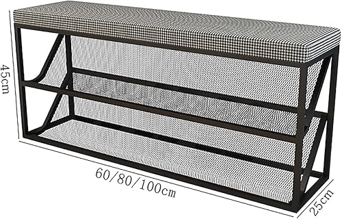 Miniatura 15 de Banco otomano de almacenamiento para pies en el extremo de la cama, banco de zapatos de entrada con cómodo cojín, 3 niveles, de malla metálica,