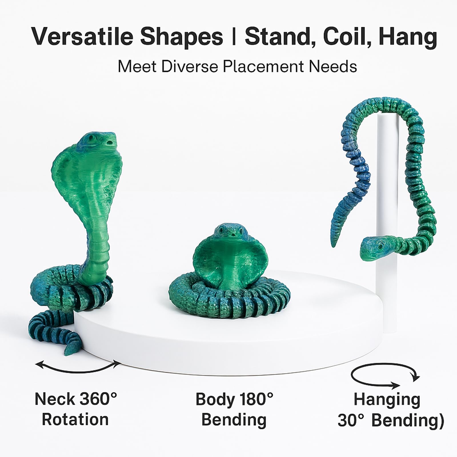 shirylzee 3D Printed Snake, PLA 3D Printed Animals Blue Green, Flexible Articulated Fidget Animal Toy Executive Desk Toys - Image 2