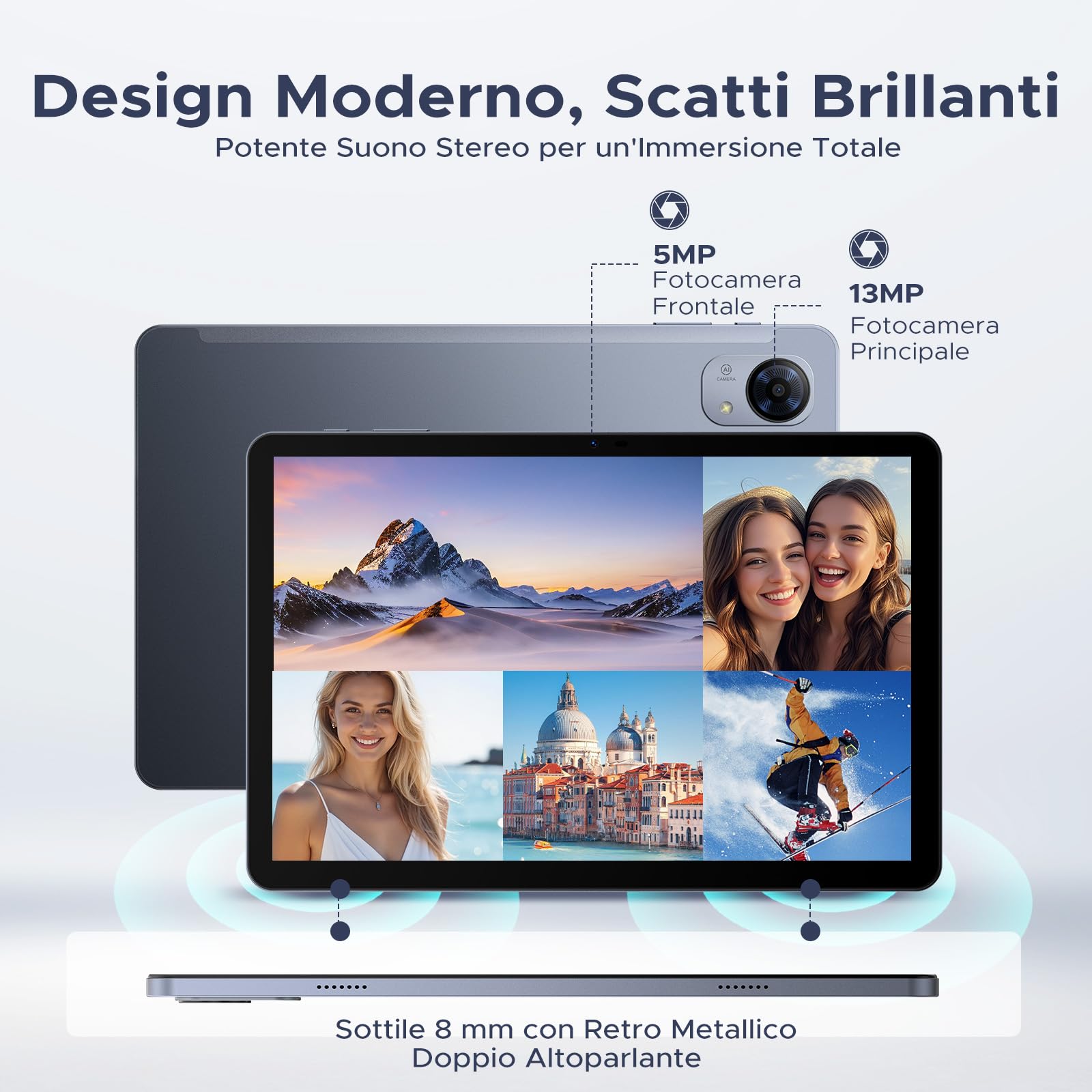 P10 Pro Tablet Android 16, Tablet 10 Pollici con Gemini AI, 120Hz, Octa-Core T7250, 48GB RAM+128GB ROM/2TB TF, 8800mAh, 13MP+5MP, Face ID/GPS/FM/Jack 3,5 mm, Tablets con Tastiera e Penna, Grigio