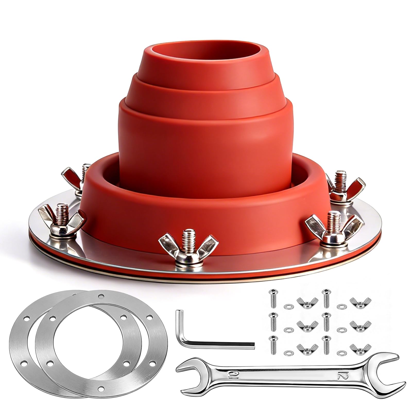 Tent Flashing Kit, Heat Resistant Tent Stove Jack Kit, Rubber Pipe Flashing Stainless Steel Base Outdoor Camping Accessories, Tent Chimney Anti-scalding Cover for Wood Burner Traveller Stove