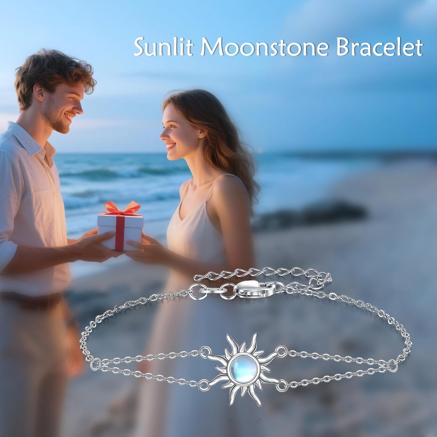 TIGER RIDER Larimar/Moonstone Sun Anklet/Bracelet for Women S925 Sterling Silver Adjustable Summer Beach Jewelry Gift - Image 3