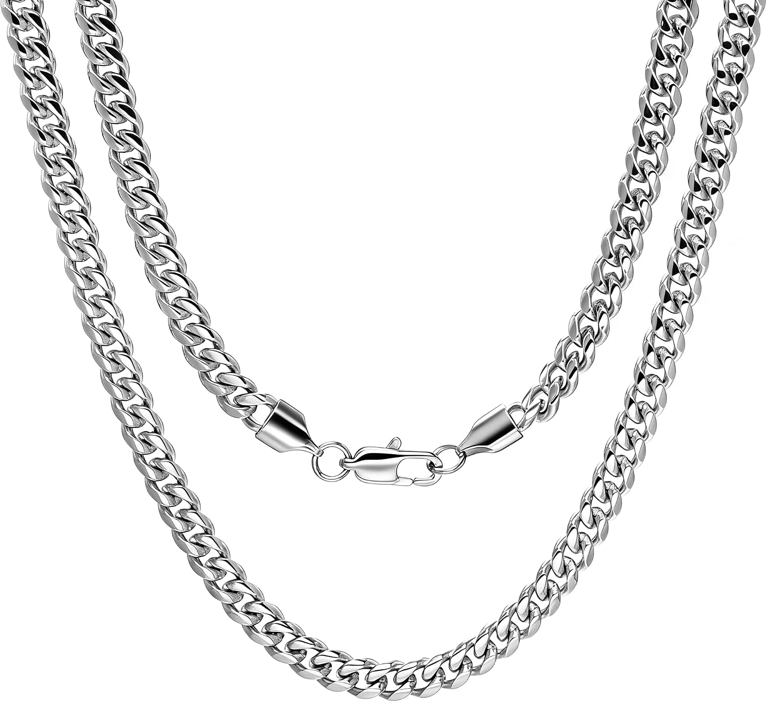 4/6mm Cuban Link Chains for Men - Gold/Silver Plated Stainless Steel Miami Curb Chain Necklace - No Tarnish Hip Hop Mens Jewelry, 18"/20"/22"/24"