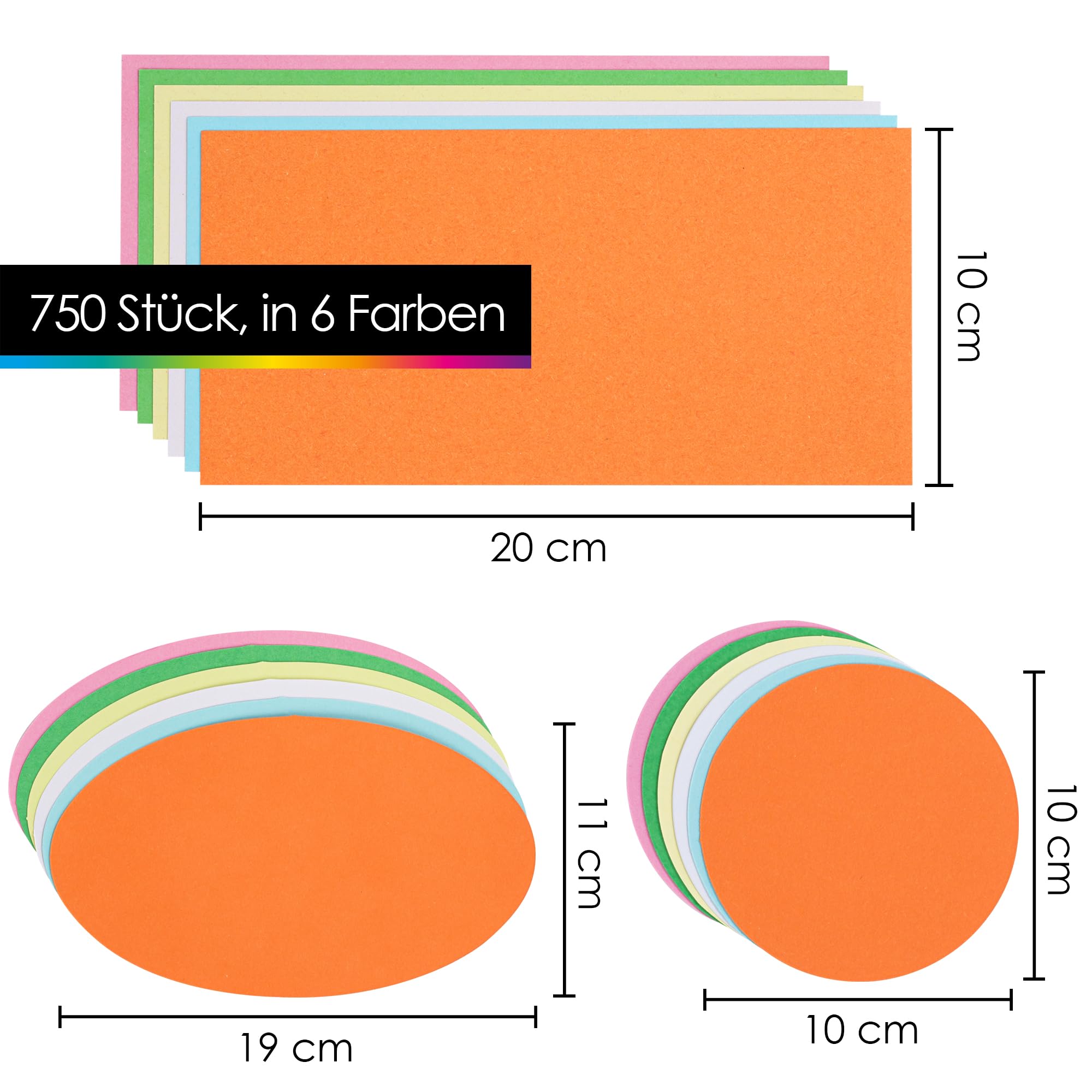 OfficeTree 750x Moderationskarten Set Bunt - Rund, Oval & Rechteckig - Metaplankarten - Präsentationskarten in 6 Farben Sortiert - Moderationsset als Seminar Zubehör für Präsentation und Vortrag