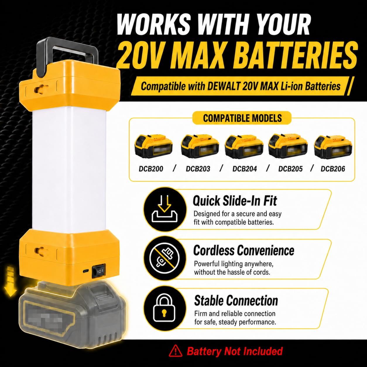Lampa robocza LED do DEWALT 18 V 20 V, bezprzewodowe światła z wyjściem USB, przenośne światło robocze 1500 lm, przenośne światło kempingowe, światła turystyczne (bez baterii)