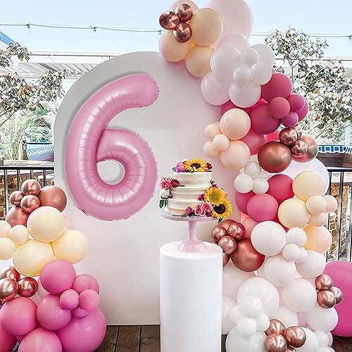 Miniatura 4 de 40 Inch Macaron Pink Number 6 Balloon Large Size Jumbo Digit 6 Mylar Foil Helium Pink Balloons for 6th Birthday Party Celebration Decorations