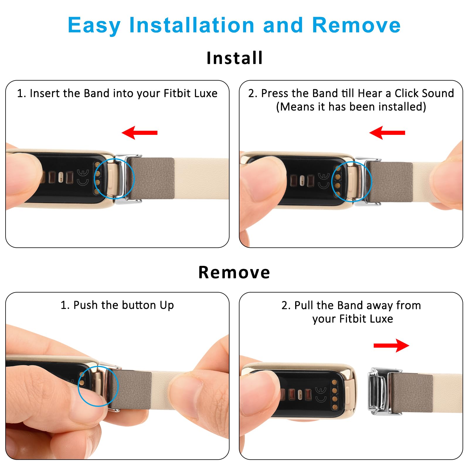 Mugust Straps Compatible with Fitbit Luxe Leather Strap for Women Men Leather Adjustable Sport Replacement Wrist Bands for Fitbit Luxe Only (Gray) - Image 4