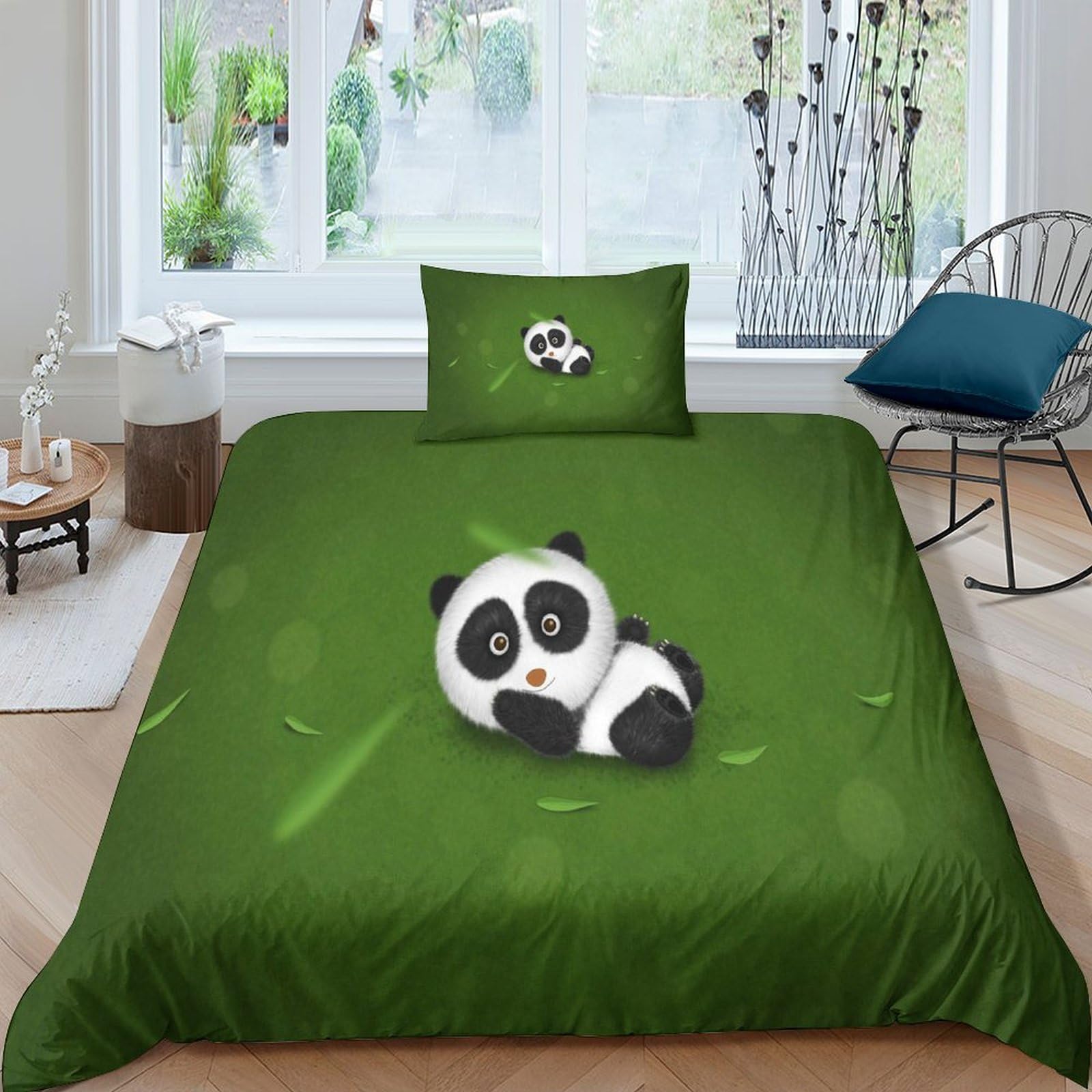 Housse de couette panda 135x200 parure de lit 3 pièces microfibre avec taies