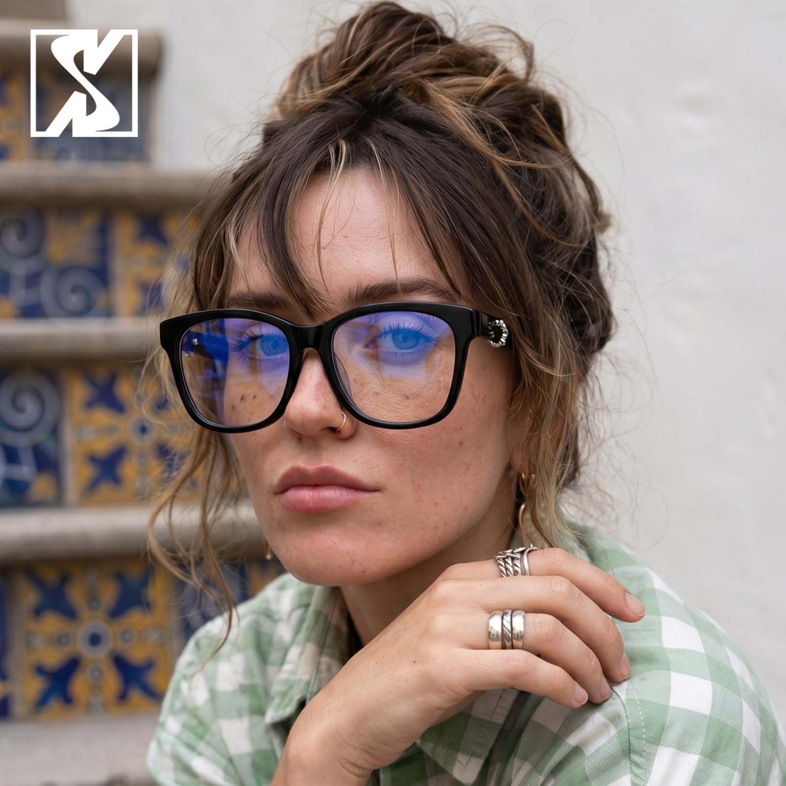 SHEEN KELLY Occhiali anti luce blu retrò Uomo Donna Montatura Quadrata spessa in acetato lenti in nylon trasparenti Occhiali per computer