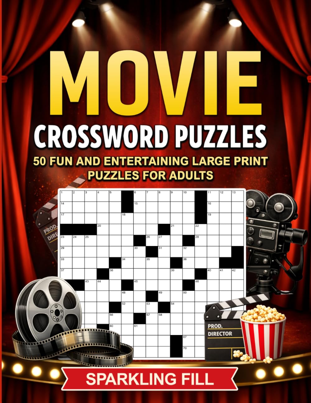 Movies & Film Crossword Puzzles: 50 Large-Print Themed Crossword Puzzles (Sparkling Fill Crossword Puzzles)