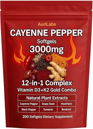 Suplemento de cápsulas blandas de pimienta de cayena, apoya la salud de las venas de las piernas, el corazón y los vasos sanguíneos, con vitamina E