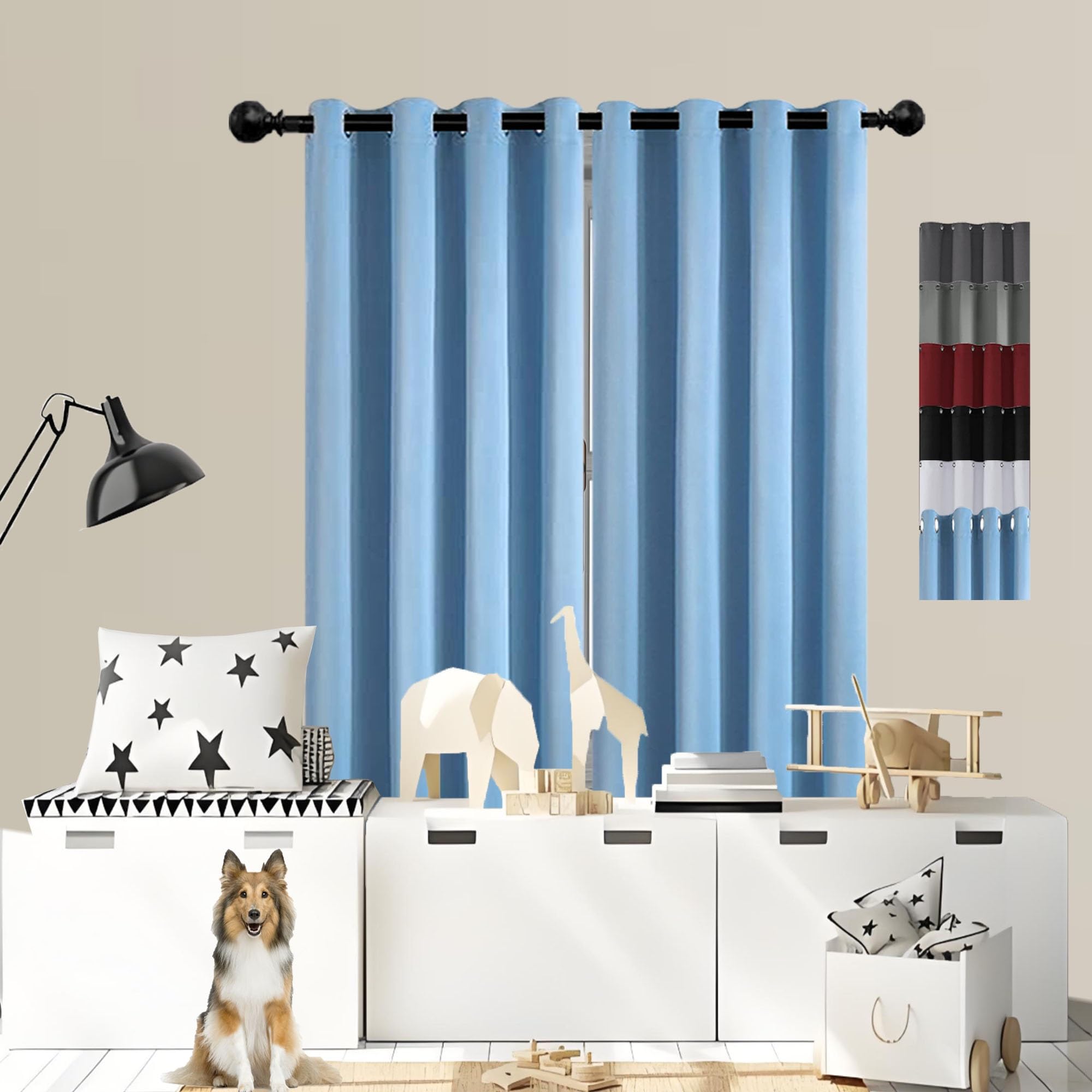Tende Antipolvere 220 x 100 cm Isolamento Termico e Freddo Tenda Oscurante Termico con Occhielli Adatto per La Cucina, Blu Cielo