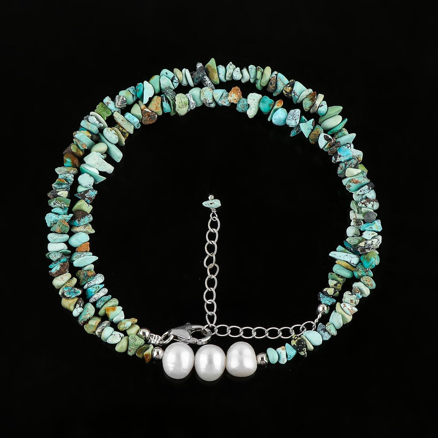 CRYSTALIS Natural Turquoise Beads Choker Necklace with Elegant Pearl, High Grade Nuggets Crystal, Chakra Healing Gemstone, Gift Giving Women Jewelry, 925 Sterling Silver 18 inch - Image 2