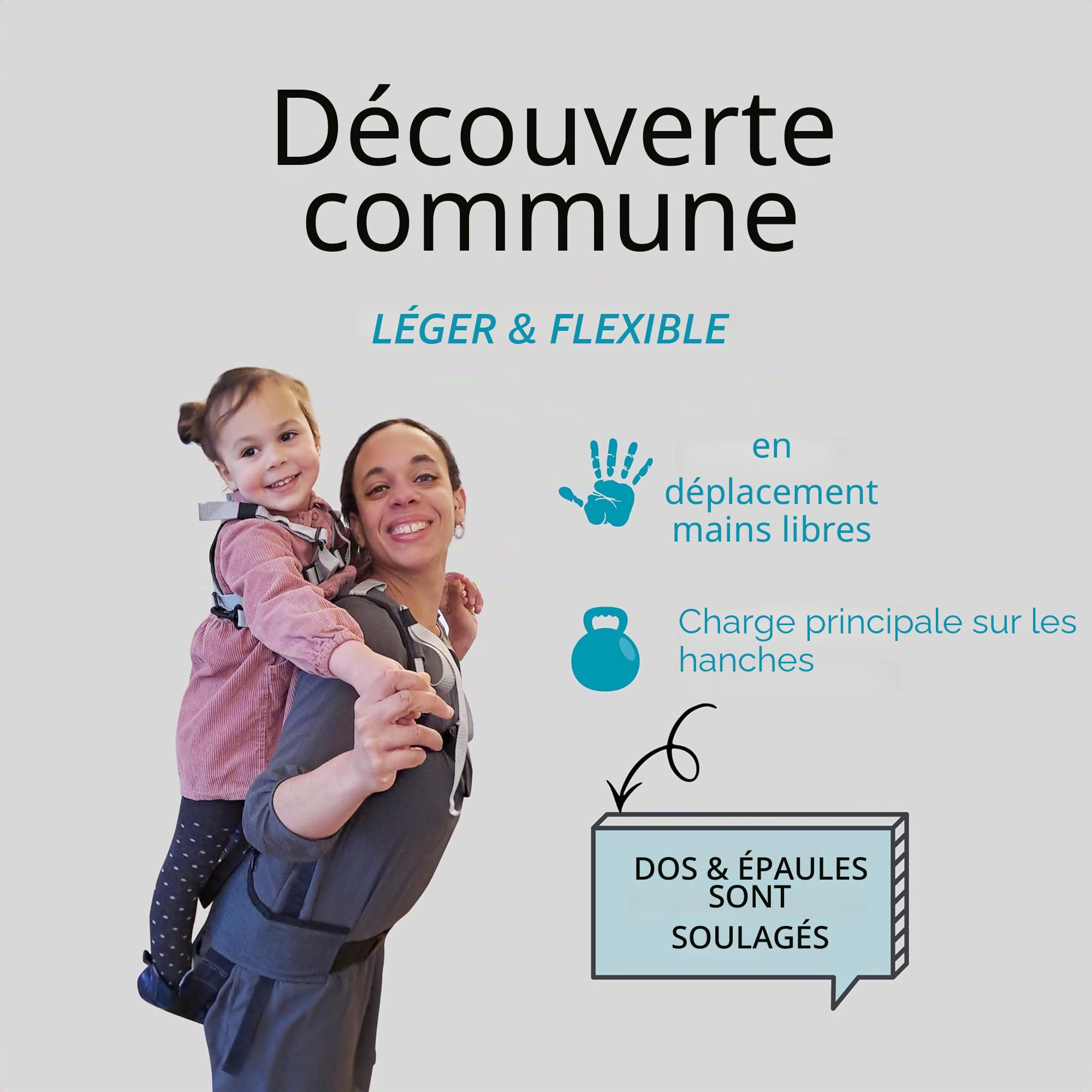 Sac à Dos Avec Porte-Bébé - Col Souple Le Plus Léger - Porte-Enfant Jusqu'à 25 kg - Randonnée à Partir de 2 Ans - Transport (Gris Chiné)