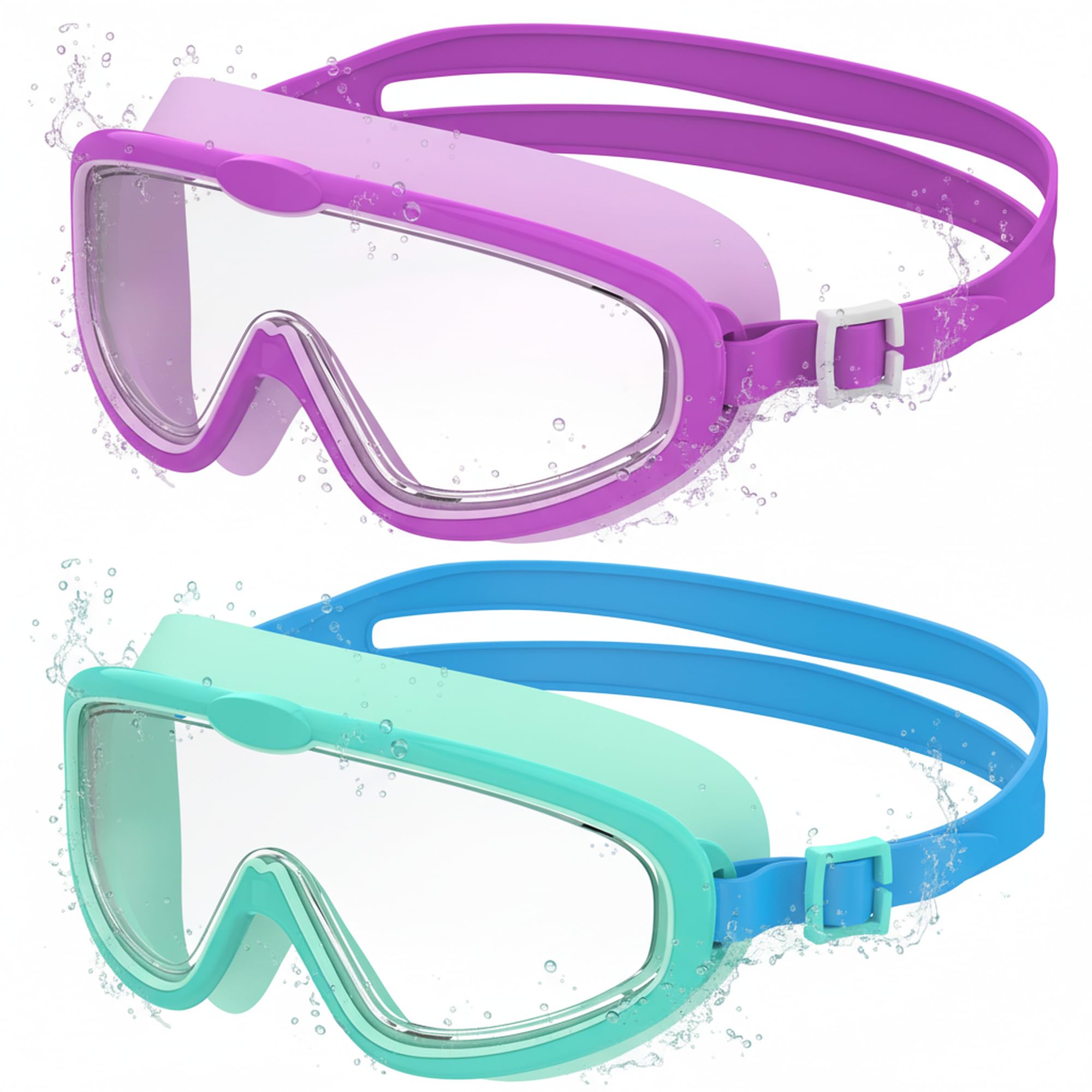 Lunettes de Natation Enfants Grand Cadre Anti-Buée Protection UV Réglage Rapide Silicone Unisexes 3-14 Ans