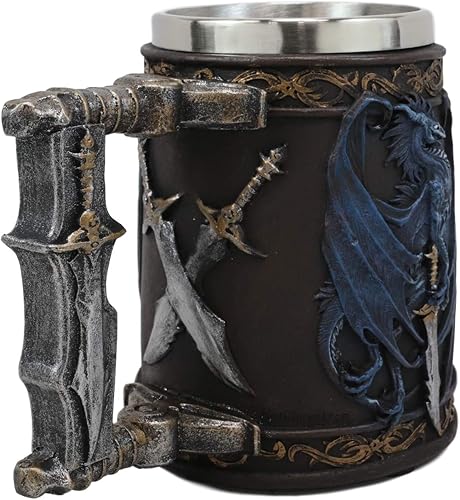 Miniatura 3 de Ebros Ruth Thompson Dragon's Lair Collection Dragón alado con espada divina, taza de café de 14 onzas con forro de acero inoxidable medieval