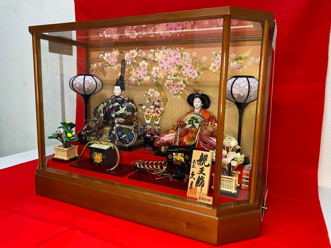 東京久月 雛人形ガラスケース入り親王飾り 間口約63×奥行約30