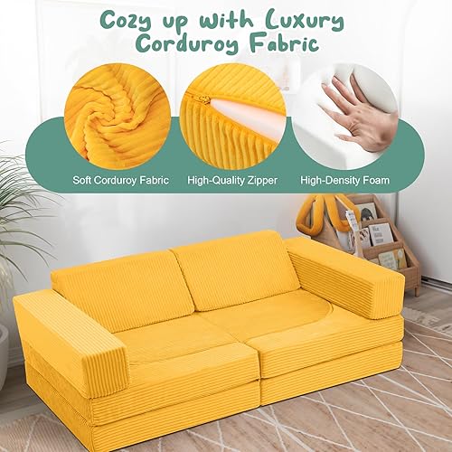 Miniatura 40 de MeMoreCool Sofá infantil para sala de juegos, sofá modular de 10 piezas, sofá convertible de pana, juego de construcción de fuerte de espuma para