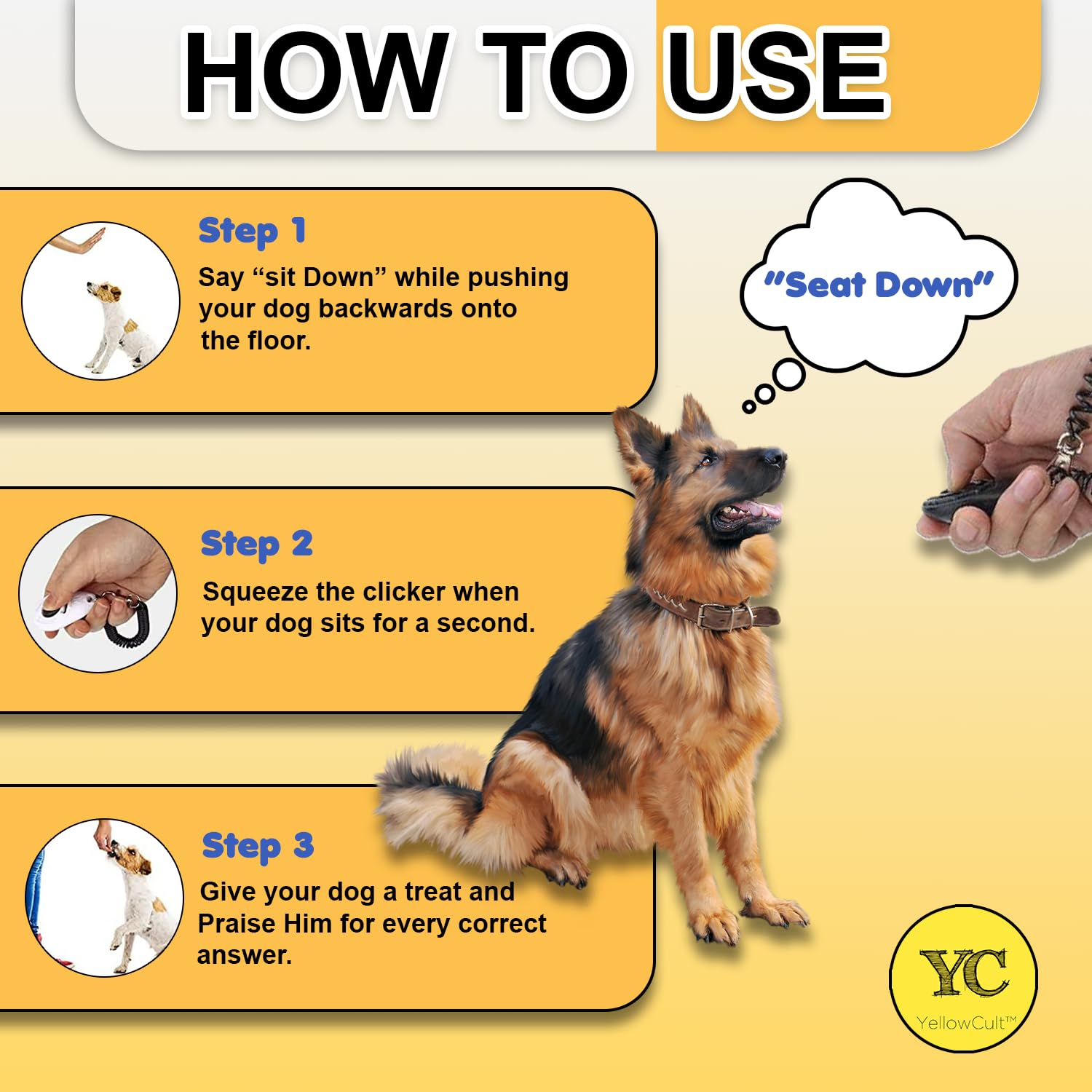 YellowCult Dog Clicker for Training with Wrist Strap | Single Pack Pet Training Clicker for Dogs Cats Horses Birds | Loud Sound, Easy Button, Durable Design | Puppy Obedience & Behavior Trainer Tool