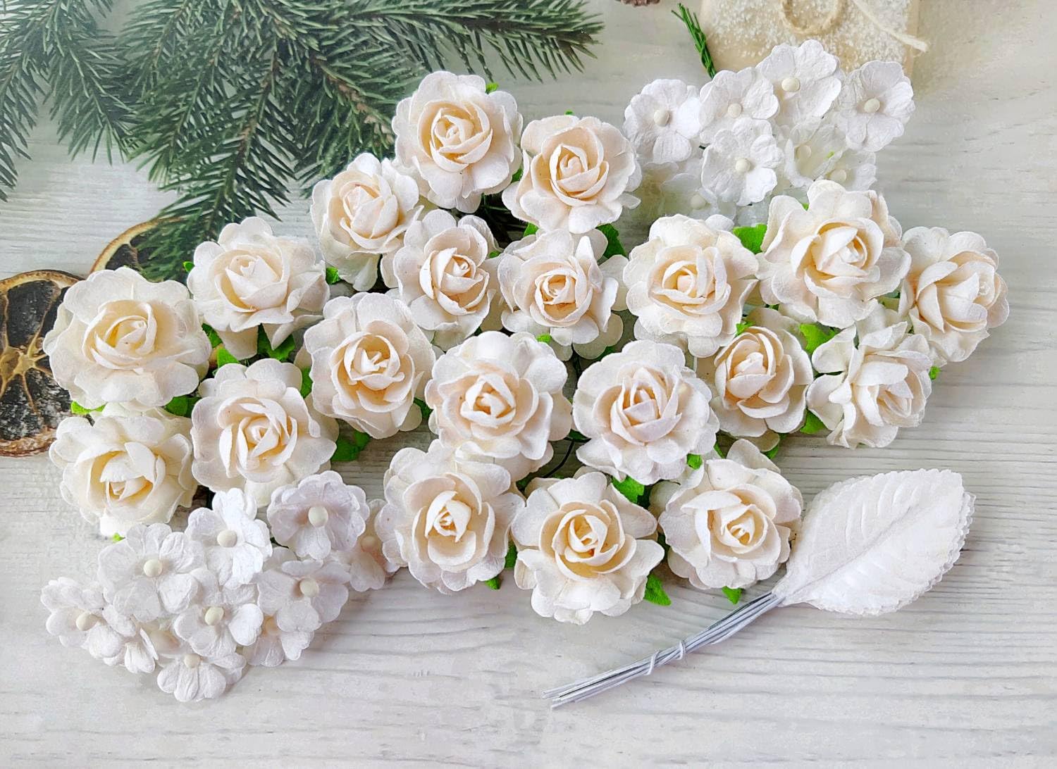 Roses artificielles en papier de mûrier blanc, fleurs durables pour scrapbooking sans flétrir