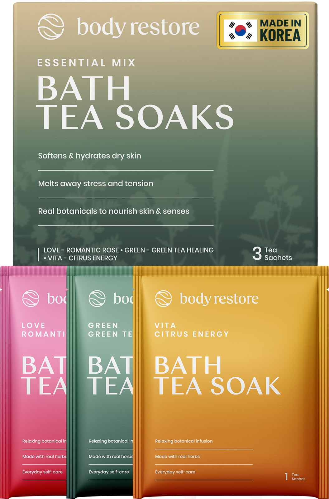 Body Restore Bath Tea Soaks Gift Set – Spa Gifts for Women, Mom, Wife & Self Care Lovers – Relaxing Botanical Bath Sachets for Stress Relief & Hydrated Skin – Essential Mix (3 Pack)