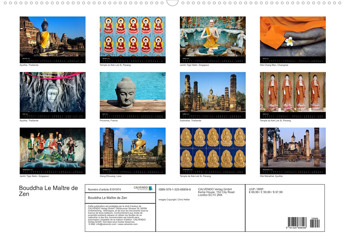 Bouddha Le Maître de Zen (Premium, hochwertiger DIN A2 Wandkalender 2022, Kunstdruck in Hochglanz): Images du Bouddha, d'Asie et d'ailleurs. (Calendrier mensuel, 14 Pages )