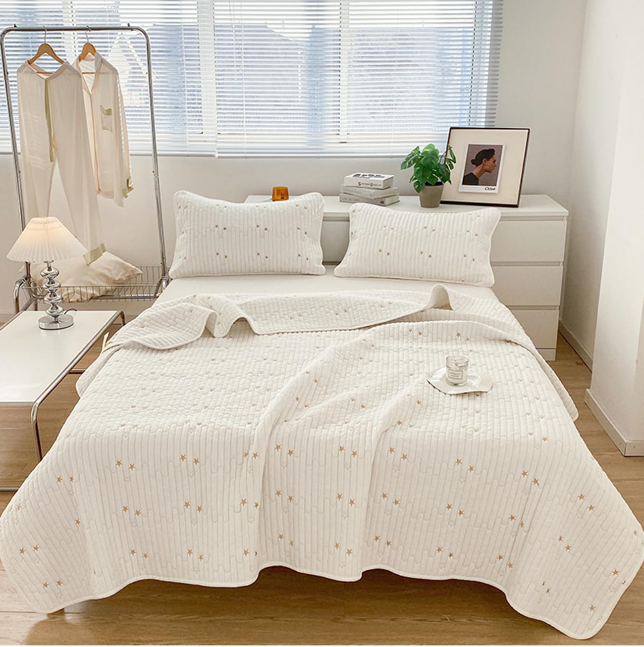 Colcha Cama, 100% Algodón Acolchado Fino, Cubrecama Moderno Y Elegante Tejido Fino, Colcha Cubre Cama Multiusos para Todas Las Estaciones,Blanca,230 * 245cm