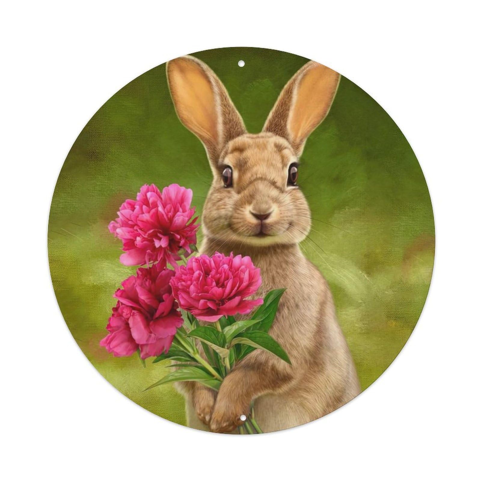 Animal Artwork Rabbit Holding Flowers Vintage Metal Tin Sign Plaque Wall Decor for Cafe, Club Bar, Office, Garden Metal Poster 8x8Inch