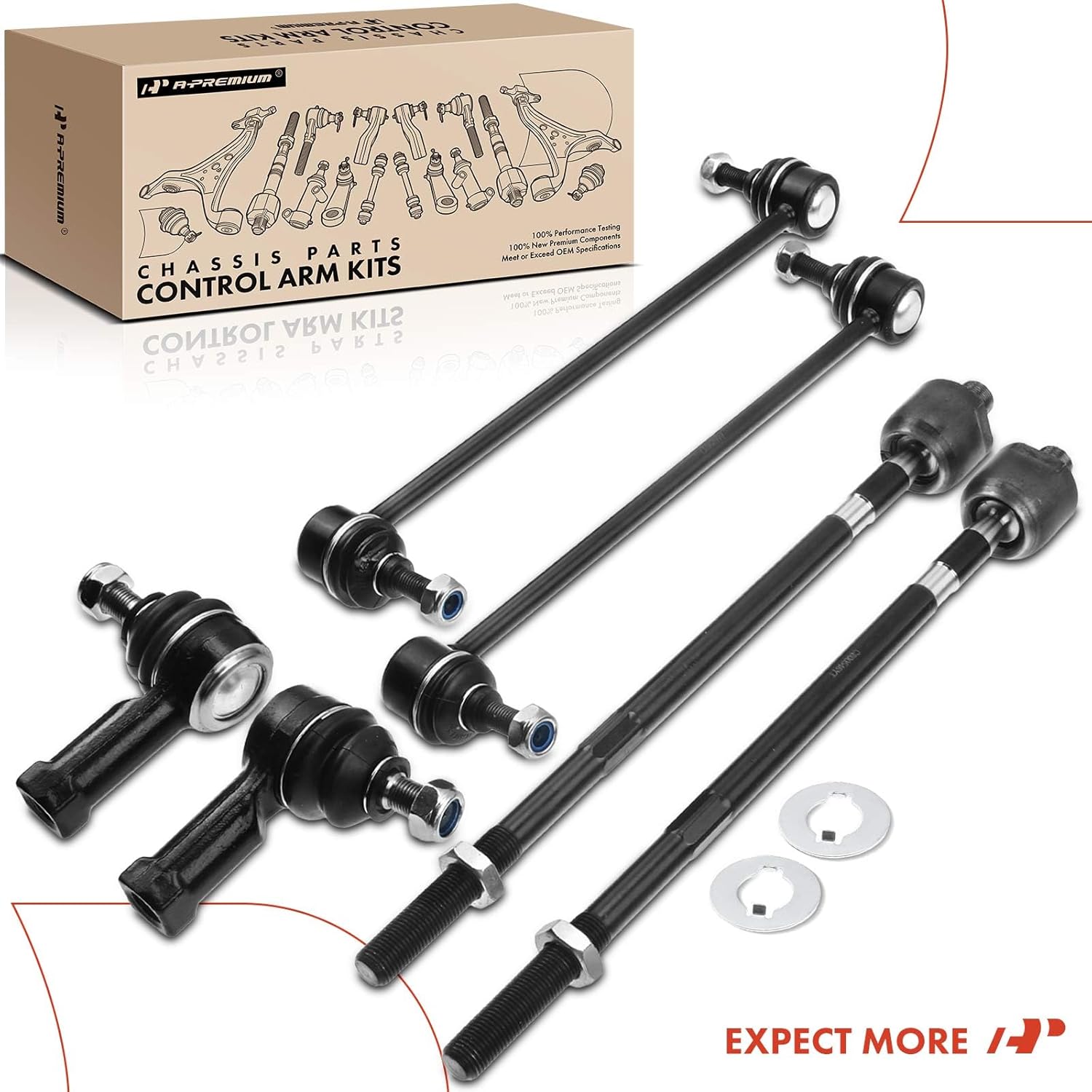 A-Premium Set of 6, Front Sway Bar Link, Inner Outer Tie Rod End, Compatible with Mitsubishi Endeavor 2004-2008 & 2010-2011