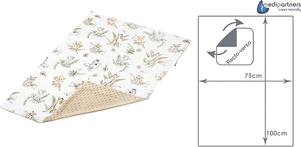 Medi Partners Couverture Bebe Couvertures de Bébé Plaid Enfant Nouveau-né 100% Coton pour Cadeau Naissance 75x100cm Multifonctionnel Bilatéral pour Landaus (Safari avec Minky Beige) - 3