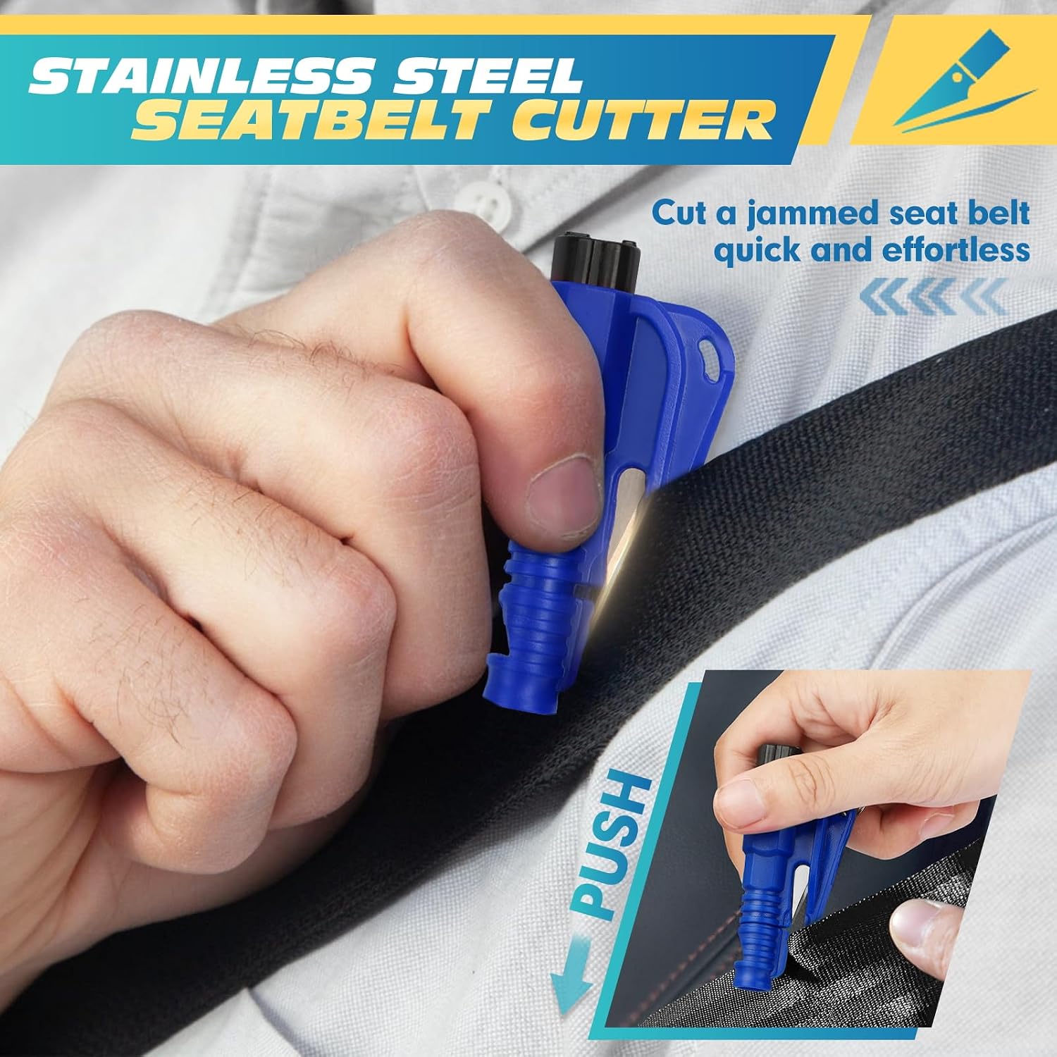 NINEMAX Car Window Breaker Seatbelt Cutter, Pack of 8 Glass Breaker Keychain, 3 In 1 Car Escape Tool Safety Emergency Hammer Window Punch Tool Underwater Rescue