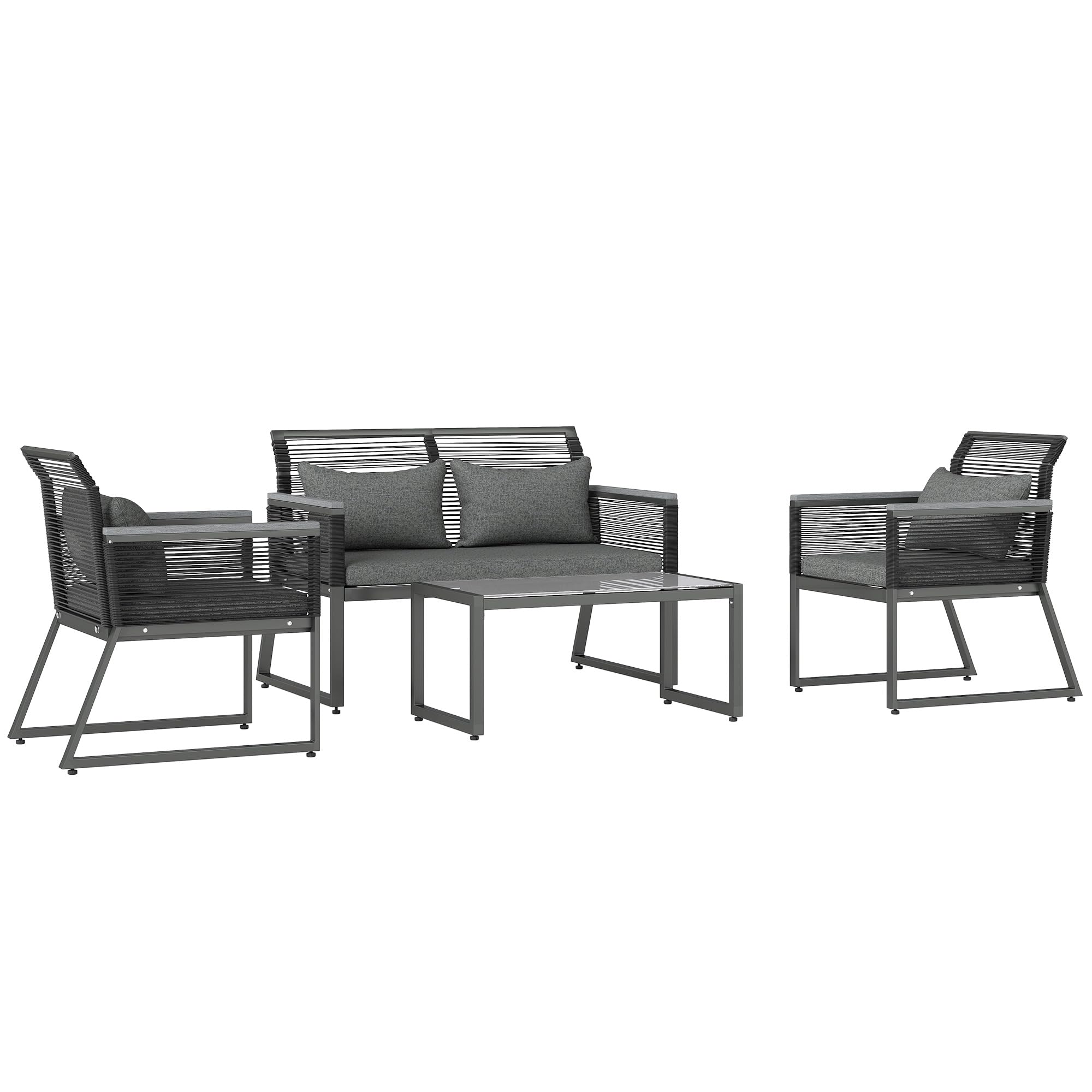 Outsunny 4 Pieces Rattan Garden Furniture Set for 4 Person - Charcoal Grey  | TJ Hughes