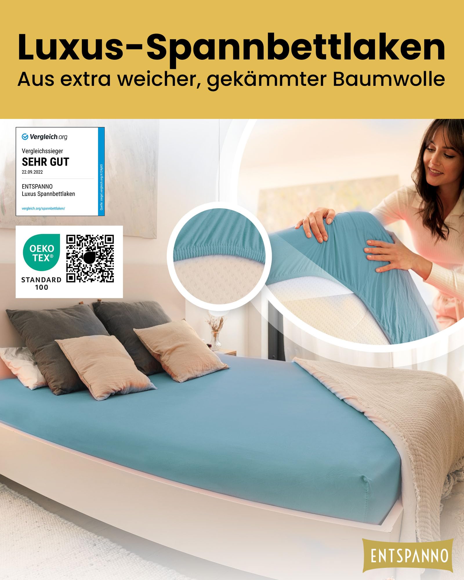 Entspanno Luxus Spannbettlaken 2X 90x200 bis 100x220cm - Aus weichem Premium Jersey - Ideal für Wasser- & Boxspringbetten bis 35cm Höhe - Petrol