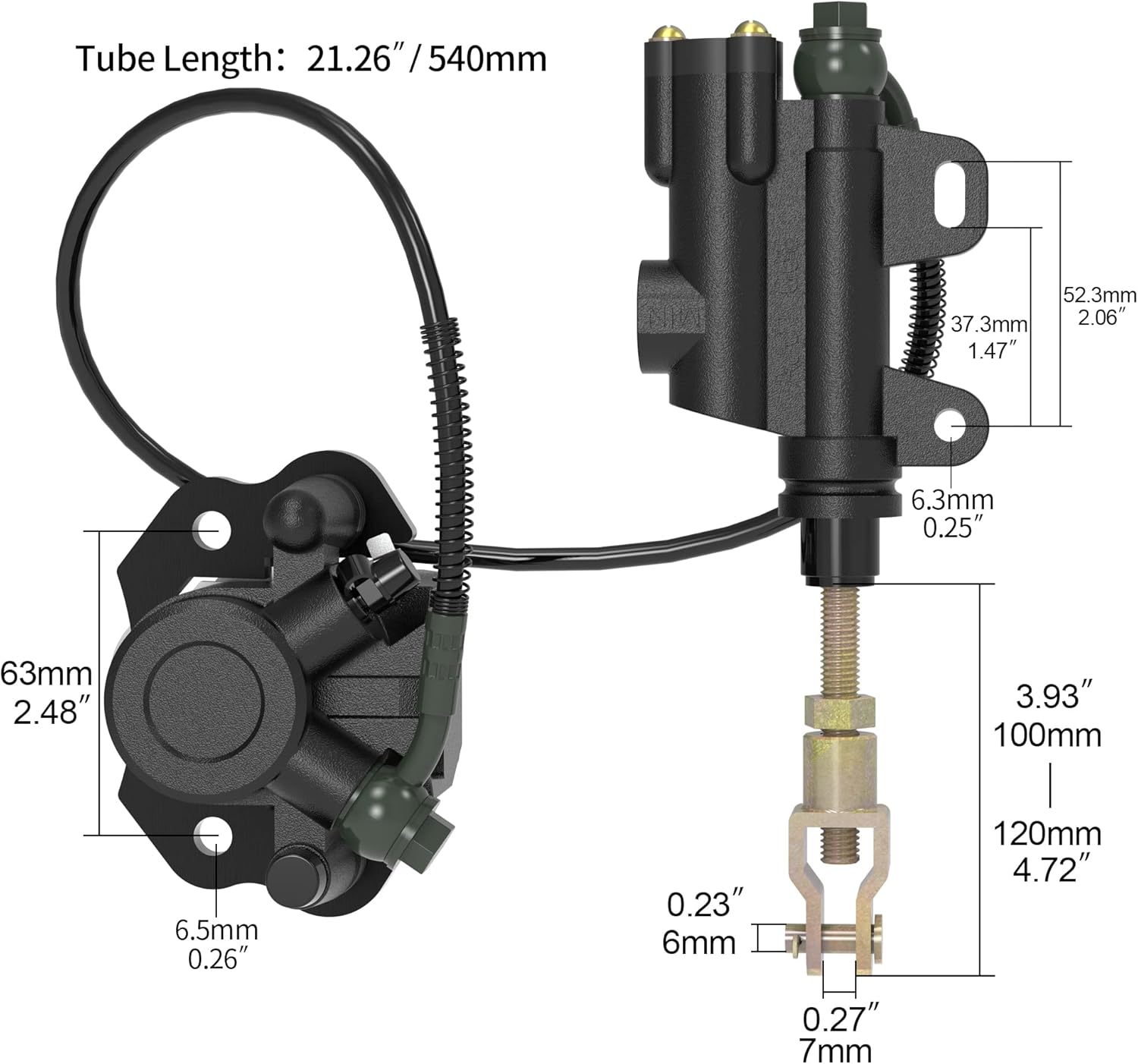 RUTU Rear Foot Brake Master Cylinder & Rear Disc Brake Caliper Assembly Replacement for 50cc, 70cc, 90cc, 110cc, 125cc Rear Brake Chinese ATV parts Quad Brake Assembly Taotao Boulder B1 Coolster