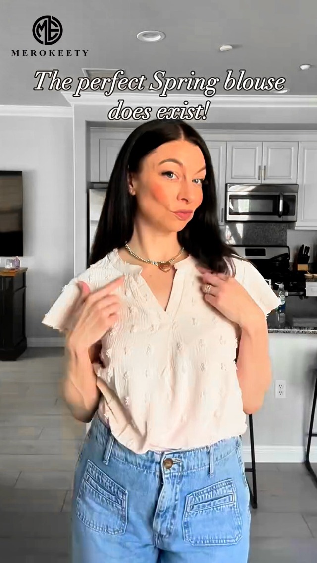 MEROKEETY Women's 2026 Spring V Neck Ruffle Short Sleeve Blouse