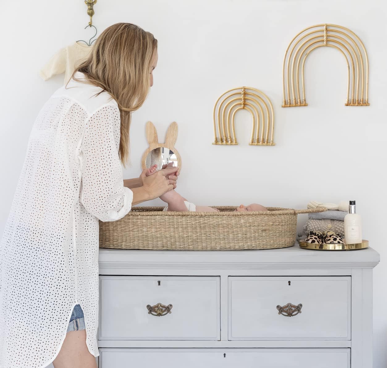 BEBE BASK Rattan Rainbow Nursery Decor Set of 2 - Handmade - Rainbow Decor for Girls Room - Wall Decorations