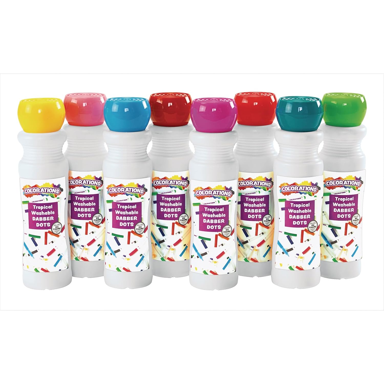 Colorations 8 Dot Markers, Dab Markers, Dot Markers, Dabber, Washable, Non Toxic, Art, Craft, Art Supplies, Coloring, Drawing, Preschool, Bingo Daubers, Dotters, Tropical Color Markers for Kids