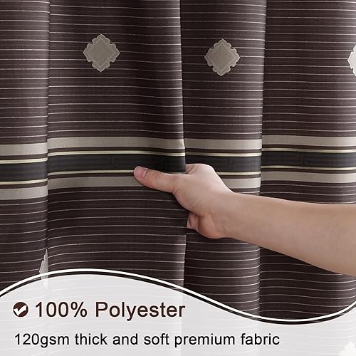Vista 71 de Cortina de ducha de tela, estampado beige y tostado, cortinas de ducha con patrón de damasco bohemio de cachemira para baño, cortinas de baño Hudson