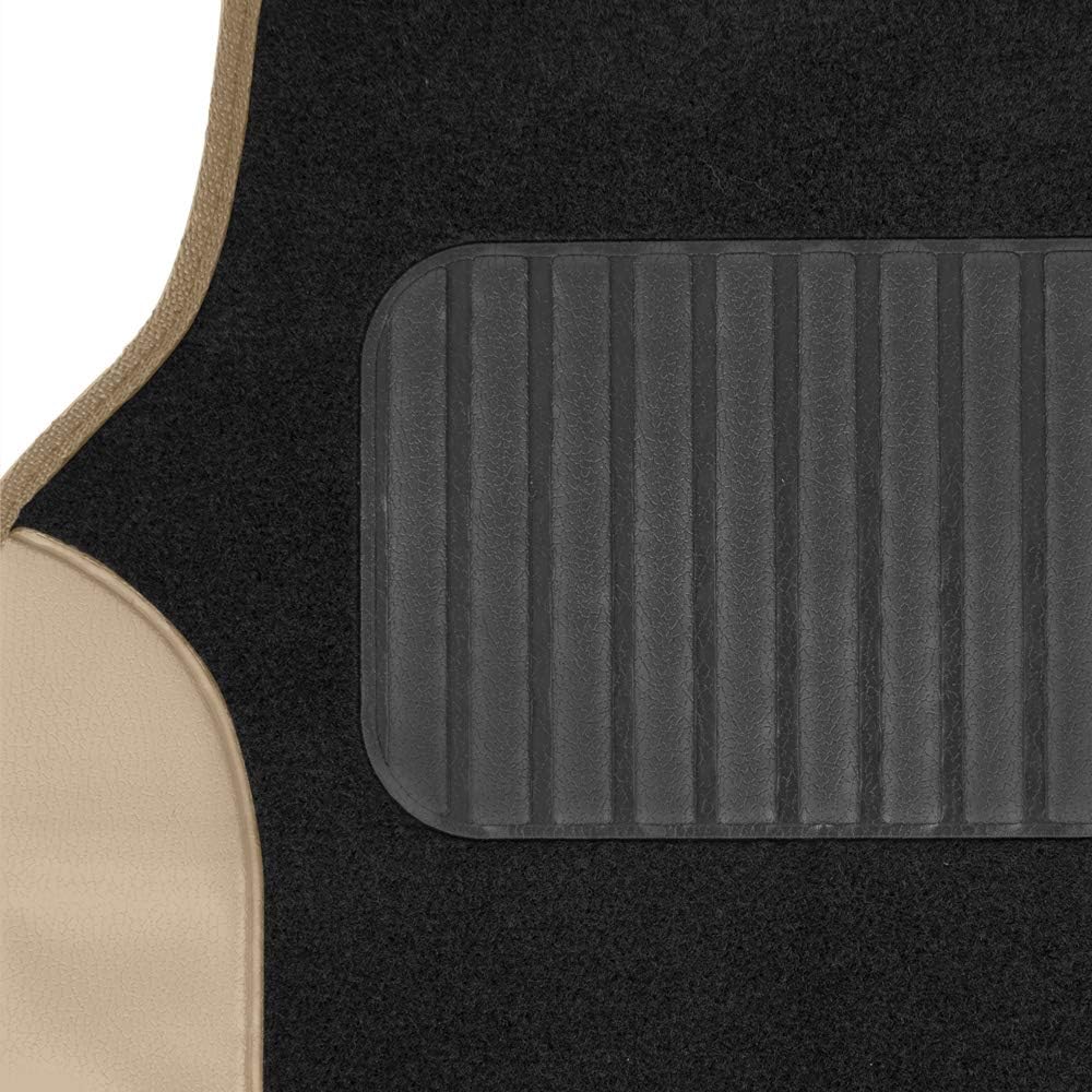 BDK PolyPro Beige Car Seat Covers Full Set with 4-Piece Car Floor Mats - Two-Tone Seat Covers for Cars with Carpet, Interior Covers for Auto Truck Van SUV