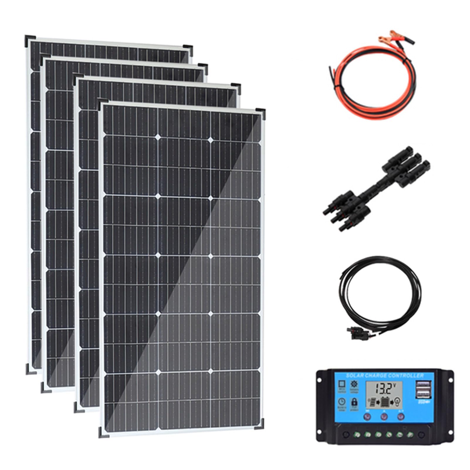 SXYKXYDL 400w Monocrystalline Solar Panel 800w 18v Solar System Kit Pv Module Battery 20a Controller Pv Connector for Home, Caravan, Caravan, Boat.,Four