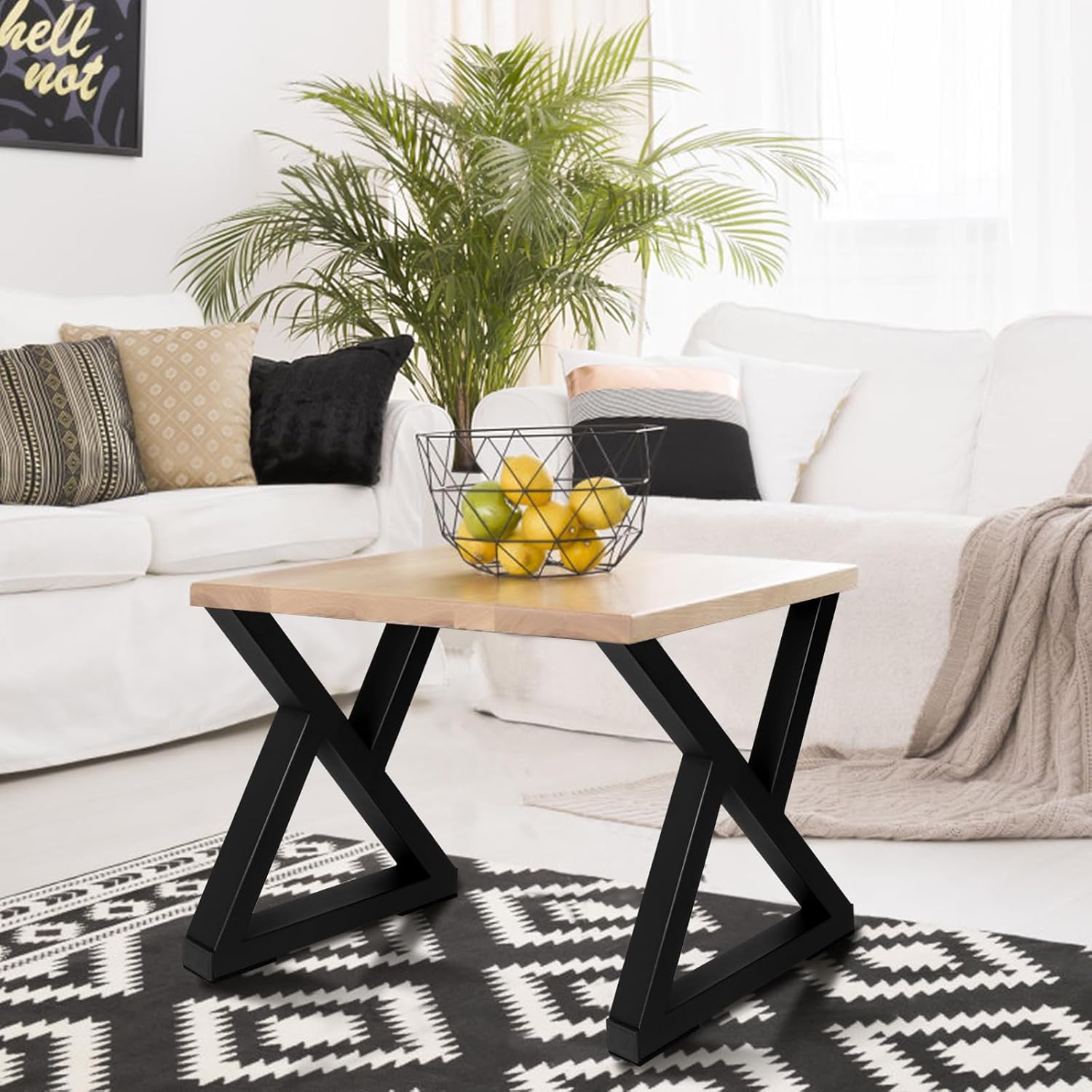 16" Metal Bench & Table Legs - Black Heavy-Duty DIY Furniture Legs with Adjustable Pads - Z-Shape Design - Set of 2