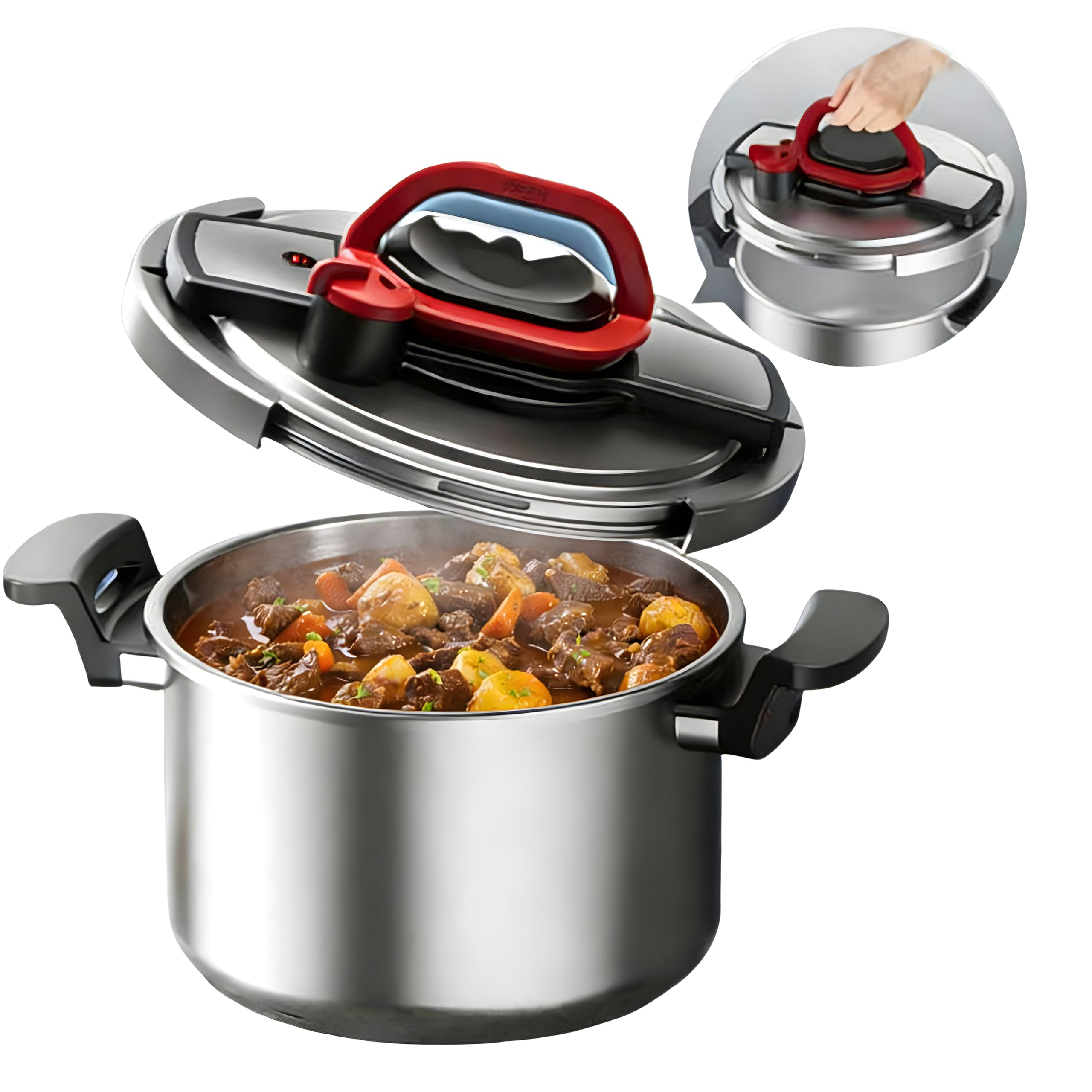 Photo 1 of Stovetop 304 Stainless Steel Heavy Duty Pressure Cooker, One-hand Easy Handle Lid, 3 PSI Setting, 6 Safety Systems, Dishwasher Safe, Olla de Presion, Works for All Cooktops (8.5 QT)