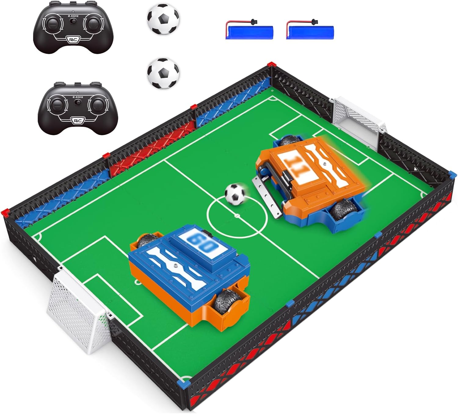 Mostop Remote Control Foosball Table Game, 2 Player RC Tabletop Soccer Board Game with 2 Balls & Rechargeable Battery, DIY Assembly Indoor Football Toy, Birthday Gift for Kids Teens Adults 8-12