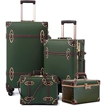 urecity Vintage Luggage Sets of 3 Piece - Hardside Lightweight Spinner Suitcases - Retro Travel Set includes Under Seat Train Case, Cosmetic Train Case, Army Green