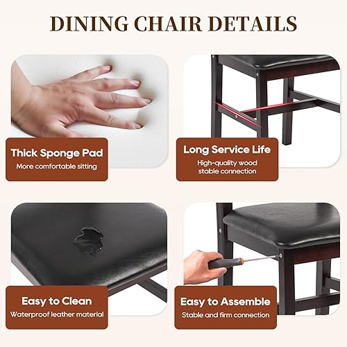 Miniatura 4 de FDW Juego de mesa de comedor de madera maciza de 5 piezas para 4 Marrón Diseño que ahorra espacio Superficie lisa y fácil de limpiar Mesa de