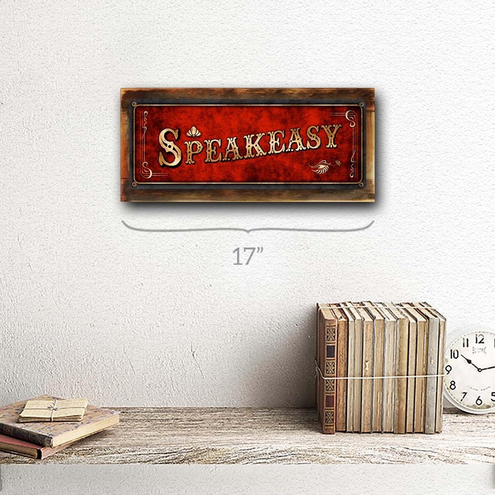 Framed and Sun Protected Red Speakeasy Metal Sign, Framed and Sun Protected 6”x16", Art Deco, Vintage, Retro, Game Room, Den, Wall Décor