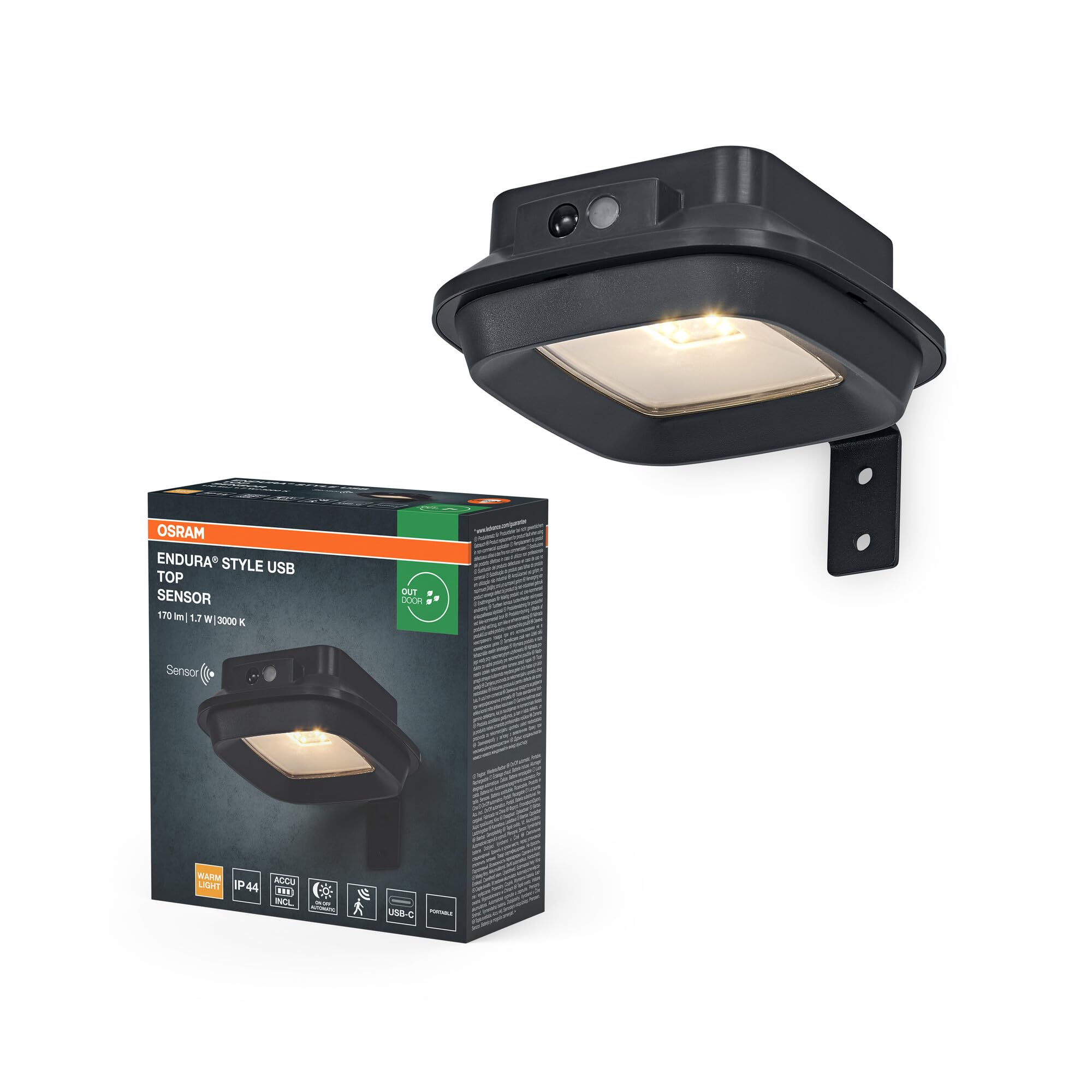 Osram Endura Style USB Wall Top Sensor IP44 Dark Grey