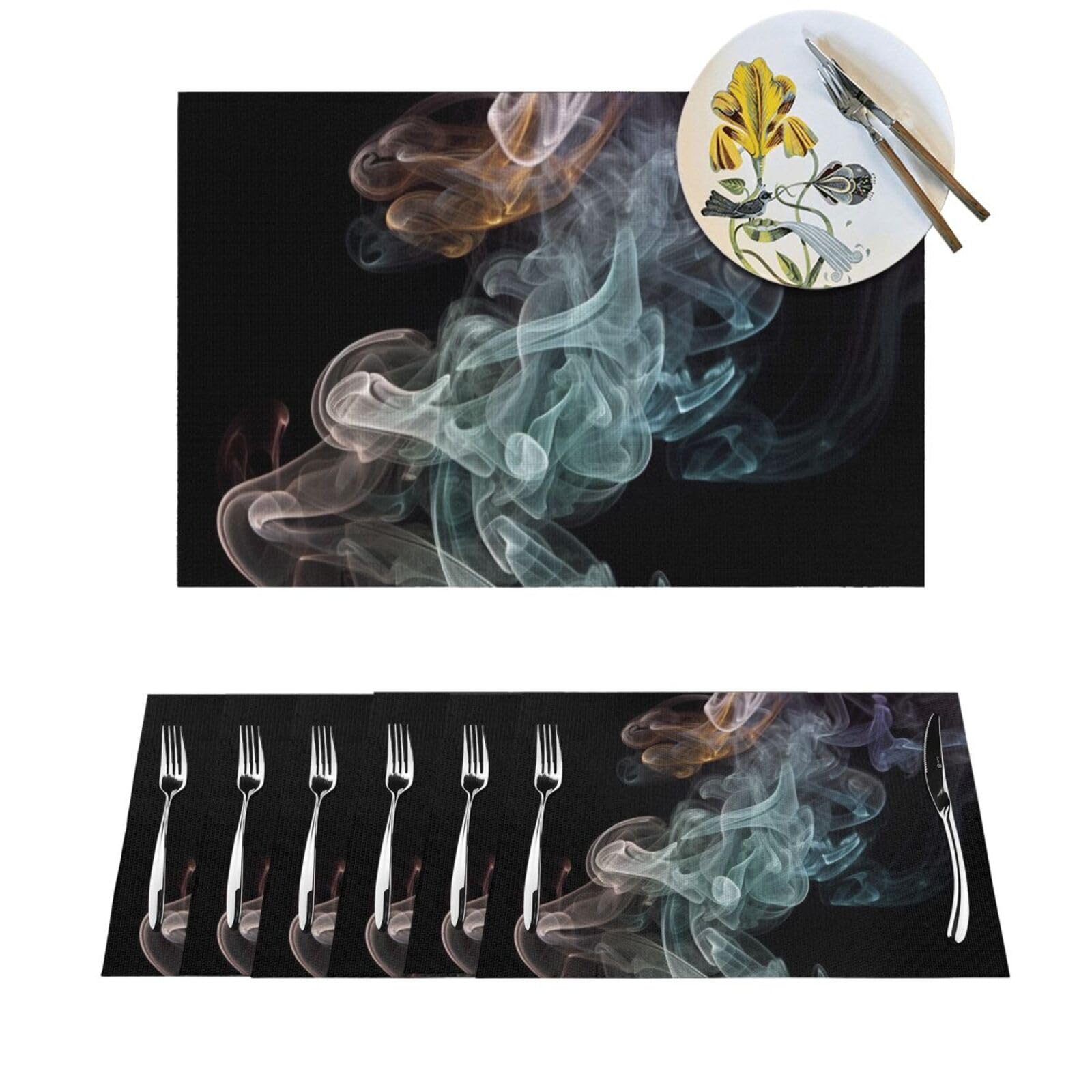 Sets de table en PVC tissé rectangulaires lavables résistants à la chaleur motif fumée