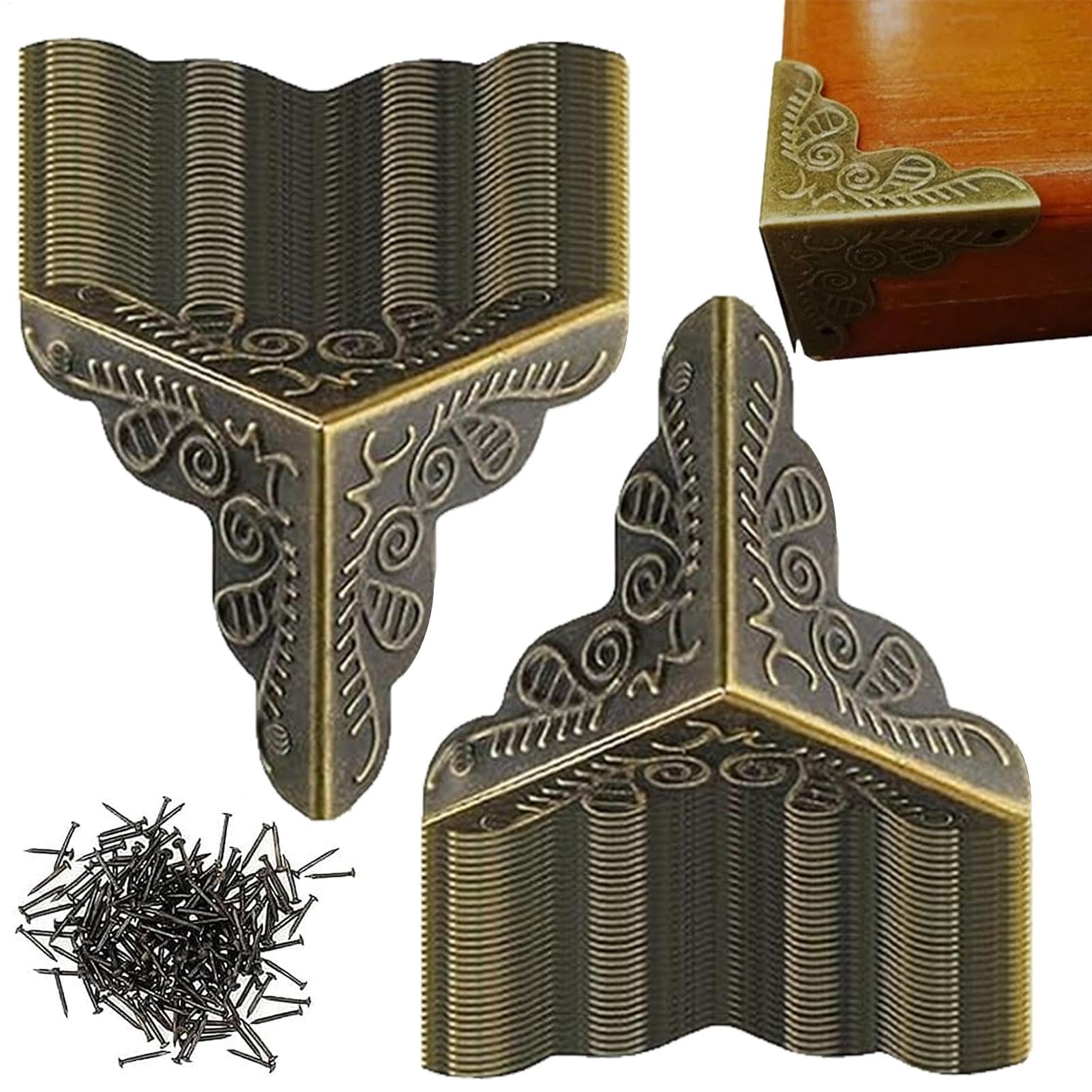 Antique Dust Corners for Stairs | 100PCS Stair Corner Dust Guards | Stair Dust Corners Decorative | Multifunctional Retro Stair Dust Corners | Decorative Antique Box Corner Guard for Furniture