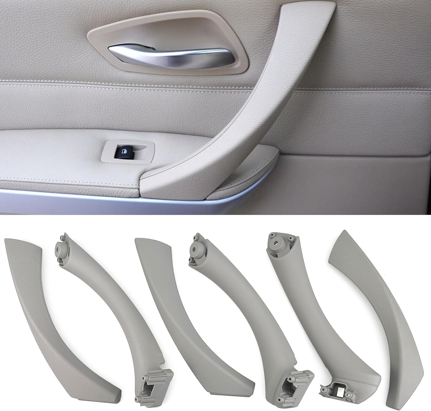 Car Door Handle Compatible with BMW 3 Series E90 E91 2006-2012 Interior Door Pull Handles Replace Cover Assembly for 323i 325i 328i 330i 335i (Gray)