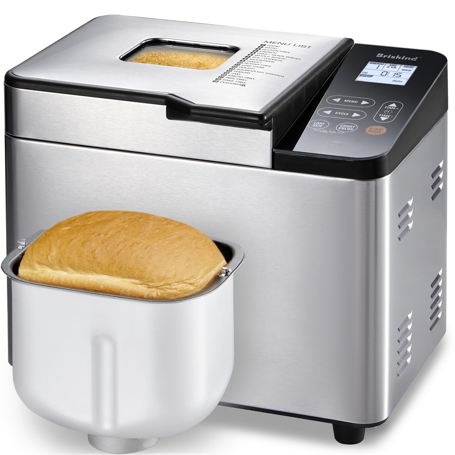 Bread Maker Machine with Ceramic Nonstick Pan, 19 Menus, 2 Pound Stainless Steel Breadmaker with Glass Touch Panel, Gluten Free, Sourdough Starter, Custom Setting, 3 Loaf Sizes & Crust Colors image 1